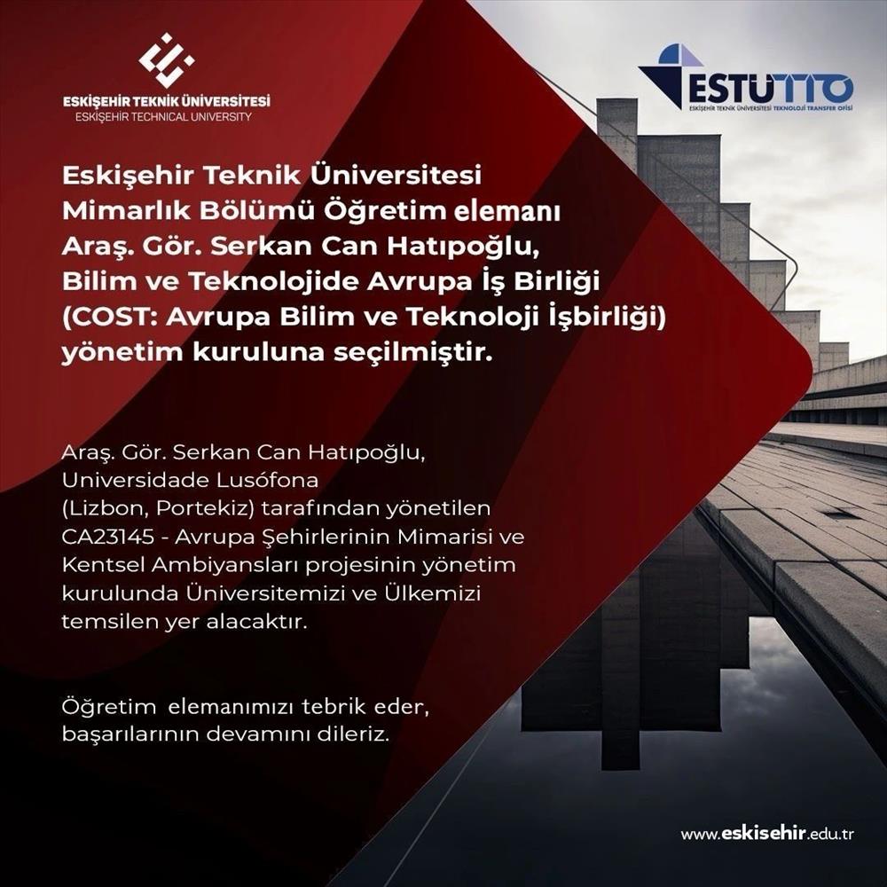 Mimarlık Bölümü Öğretim Elemanımız Serkan Can Hatıpoğlu'na Tebrik Mesajı